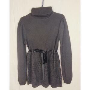 Moda International mohair crochet knit velvet tie tunic sweater Sm Whimsigoth